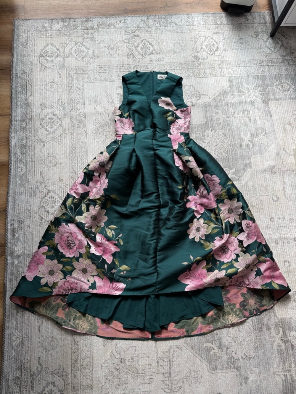 Emerald Green Floral High-Low Party Dress